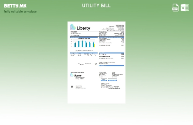 Модерен стил на САД Калифорнија Liberty Utilities шаблон за комунални сметки